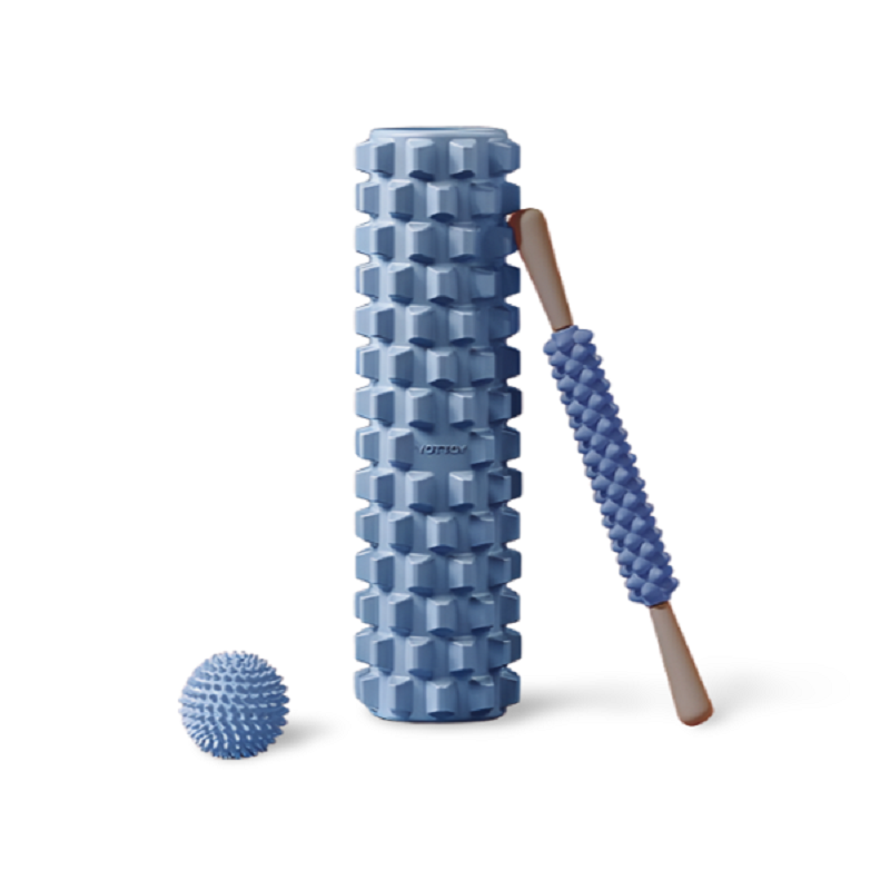 YOTTOY 狼牙棒实心健身器材泡沫轴肌肉放松按摩滚轴轮琅琊瑜伽柱三件套 蓝色